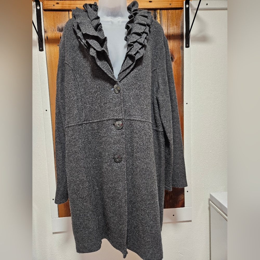 Alfani Gray Ruffled 100% Wool Long Jacket